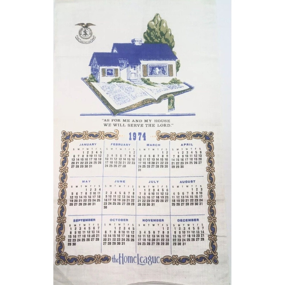 Vintage 1974 Calendar Tea Towel‎ Retro Kitchen Farmhouse Cottagecore Decor
